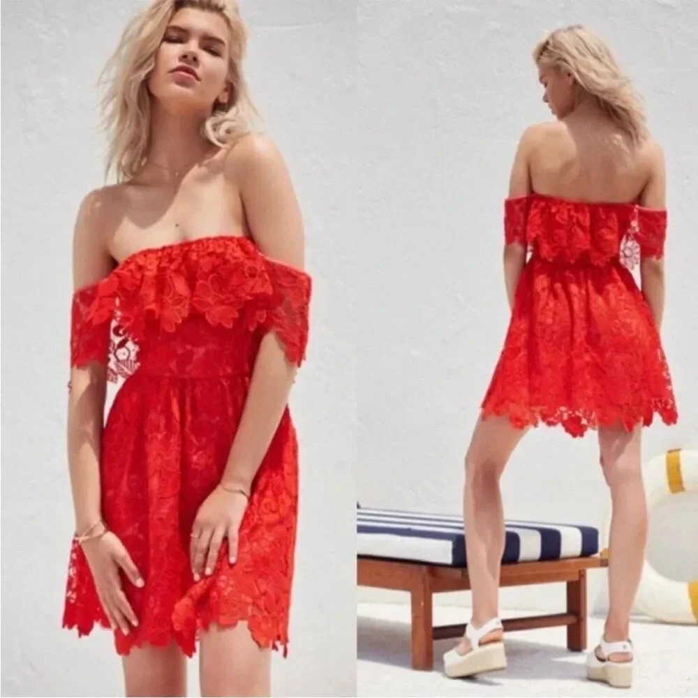 Lovers + Friends Vacay Red Lace Mini Dress